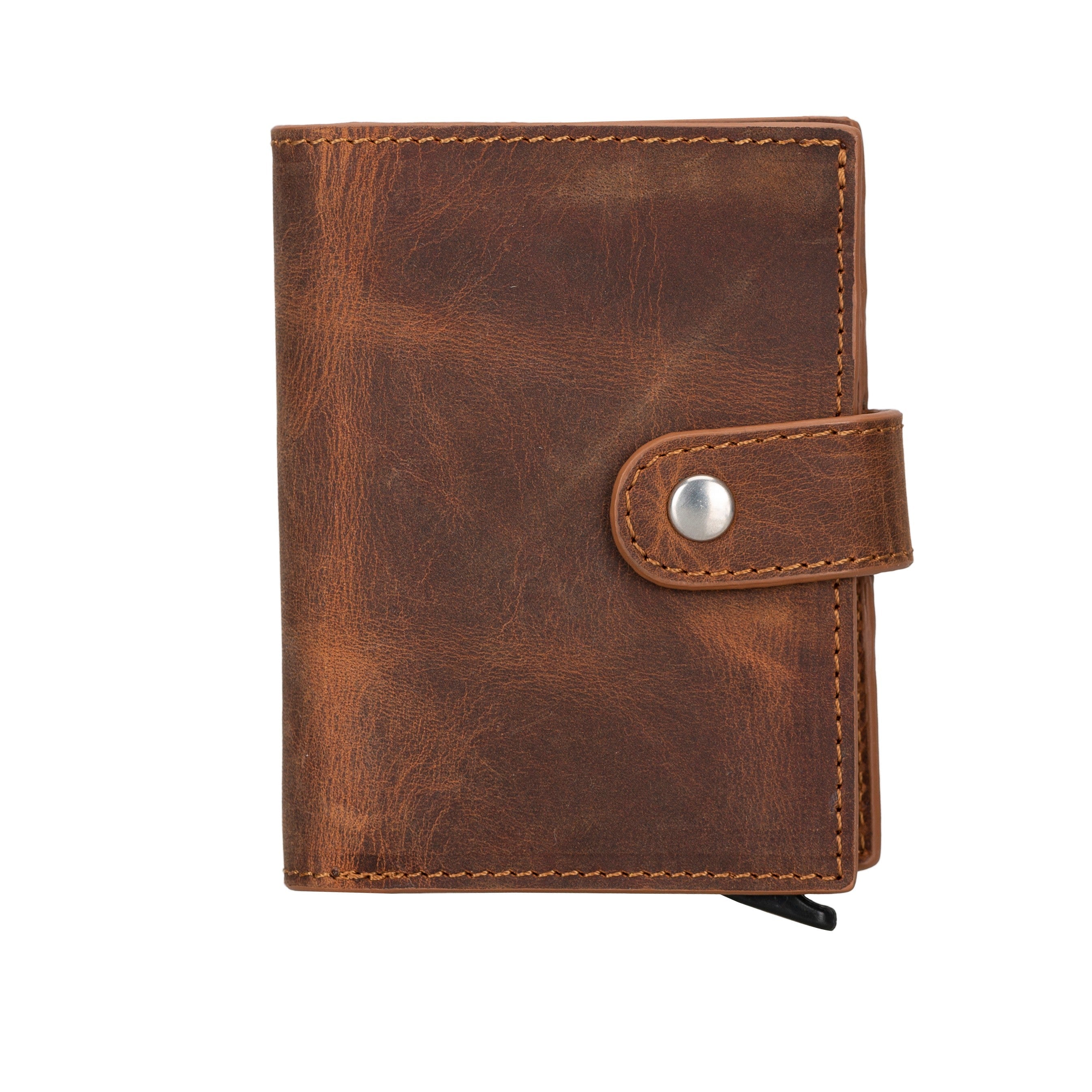 Plato Zip Mechanical Genuine Leather Card Holder