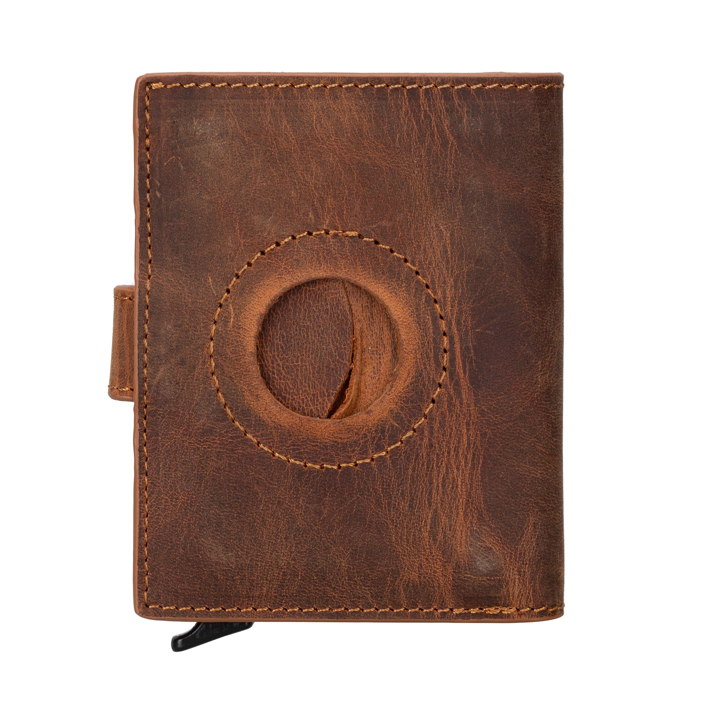 Plato Zip Mechanical Genuine Leather Card Holder