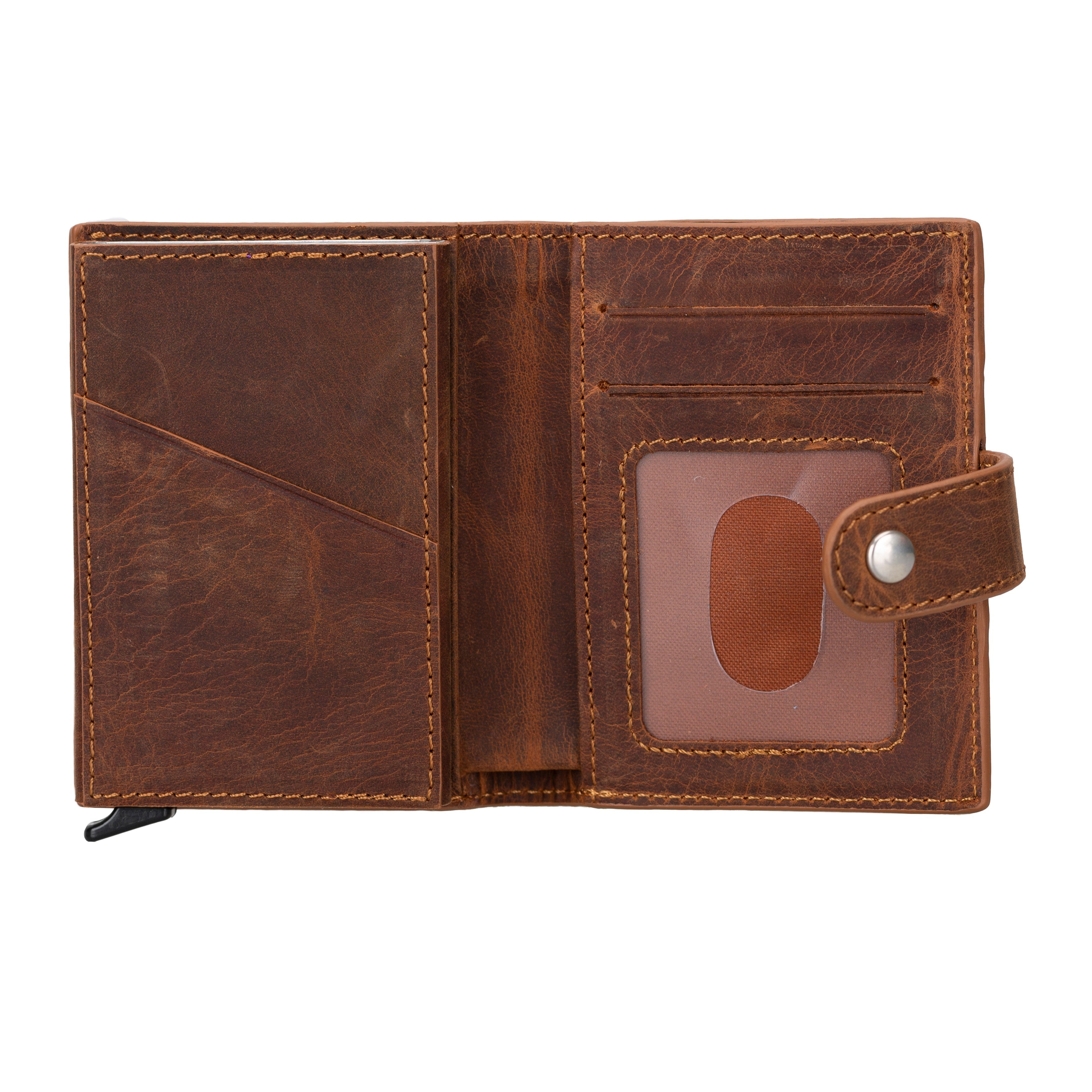Plato Zip Mechanical Genuine Leather Card Holder