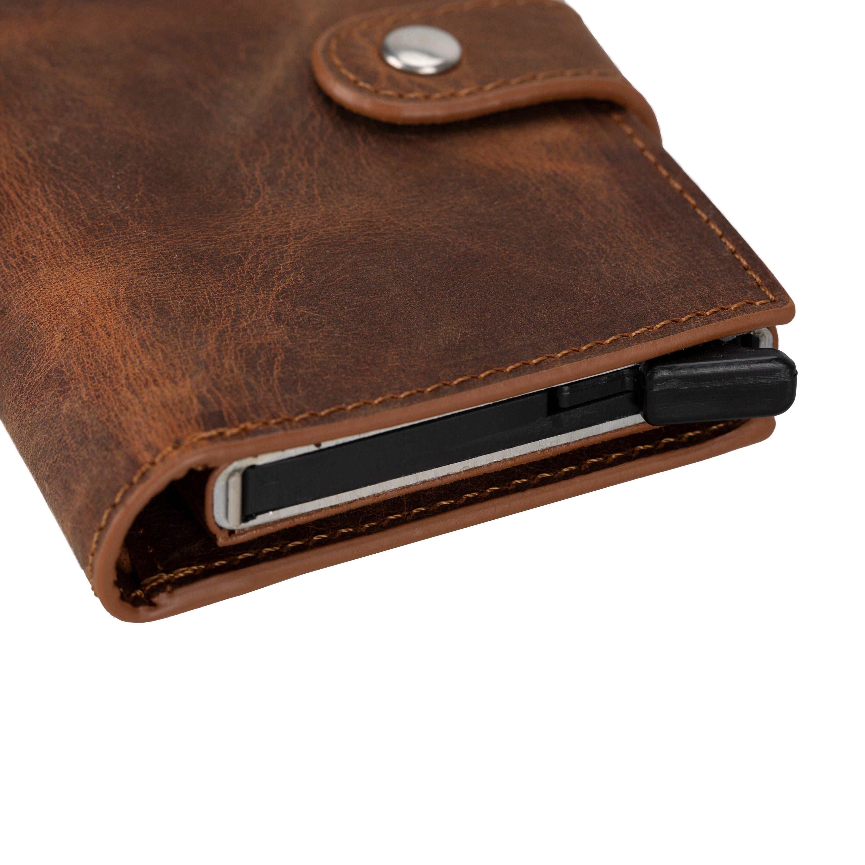Plato Zip Mechanical Genuine Leather Card Holder