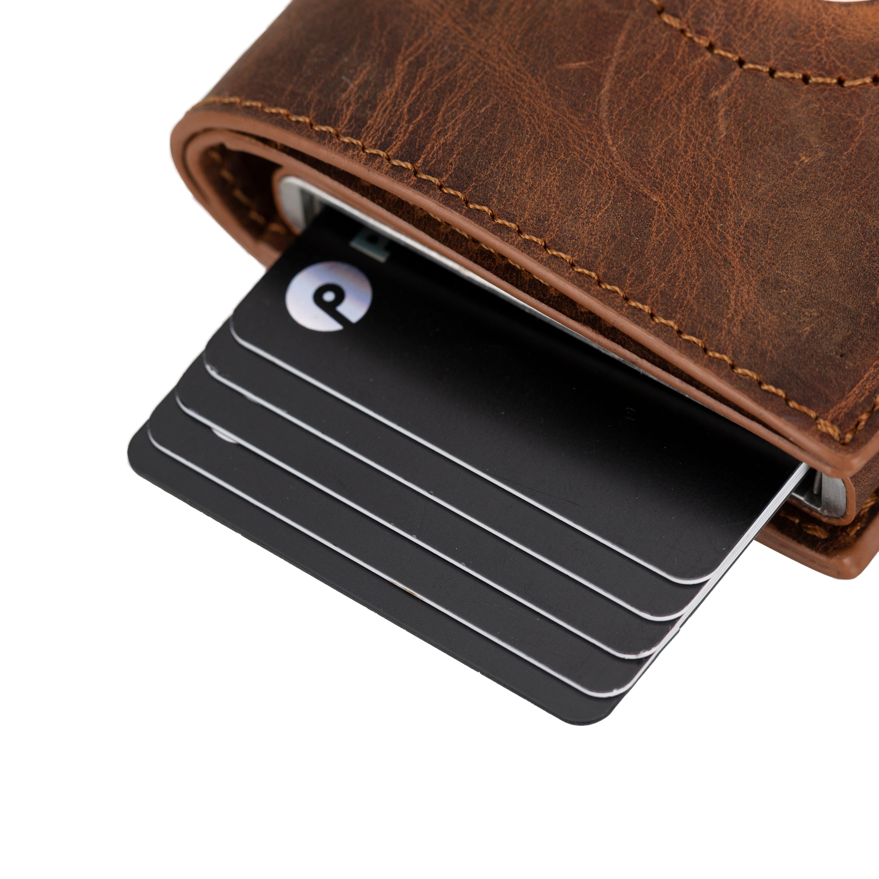 Plato Zip Mechanical Genuine Leather Card Holder