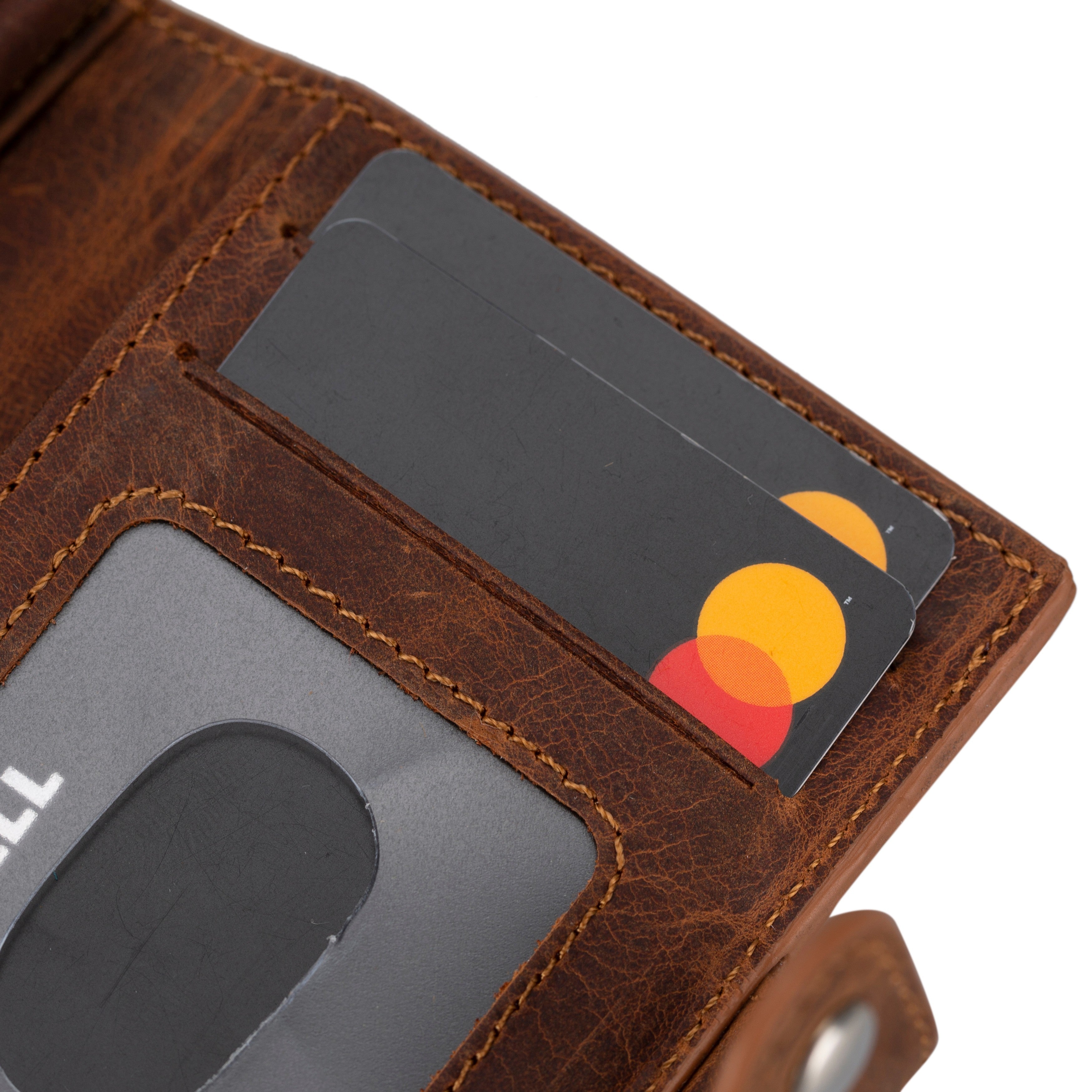 Plato Zip Mechanical Genuine Leather Card Holder