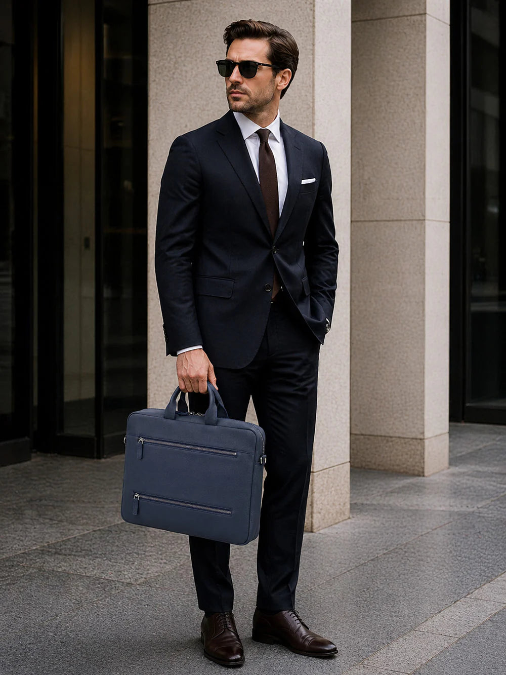 Truro Leather Business Briefcase / Laptop Case 16" with Suitcase