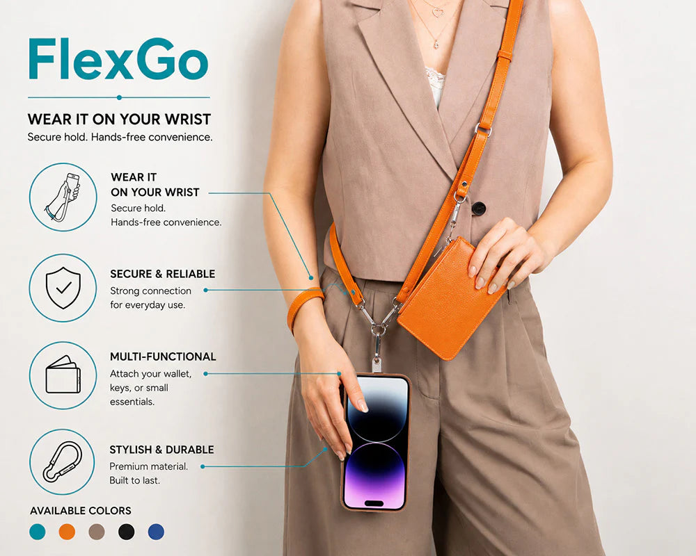 FlexGo Leather Phone Strap & Wallet Set – Clip-On Flex