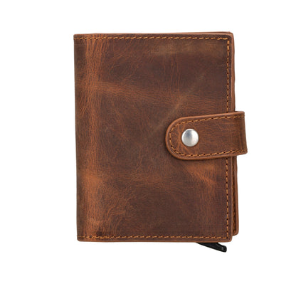 Plato Zip Mechanical Genuine Leather Card Holder