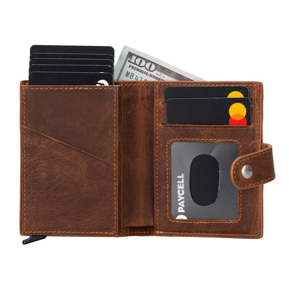 Plato Zip Mechanical Genuine Leather Card Holder