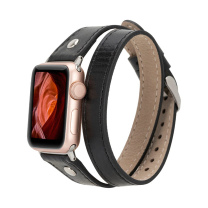 Double Tour Slim Hector Silver Trok Style Leather Apple Watch Bands