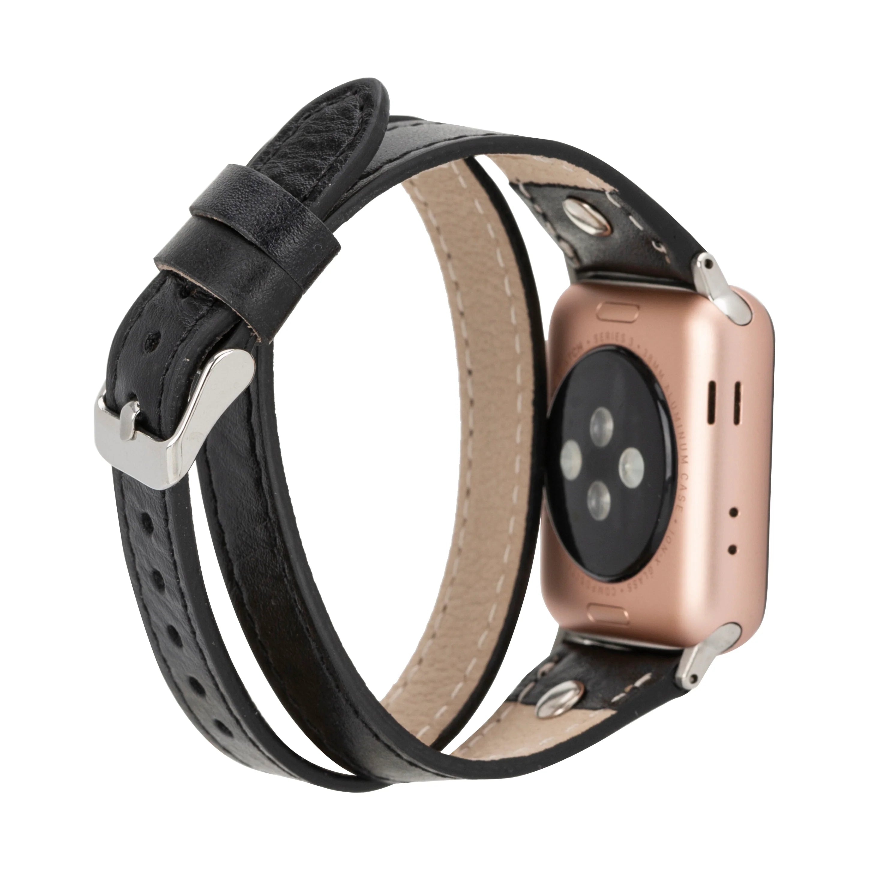 Double Tour Slim Hector Silver Trok Style Leather Apple Watch Bands