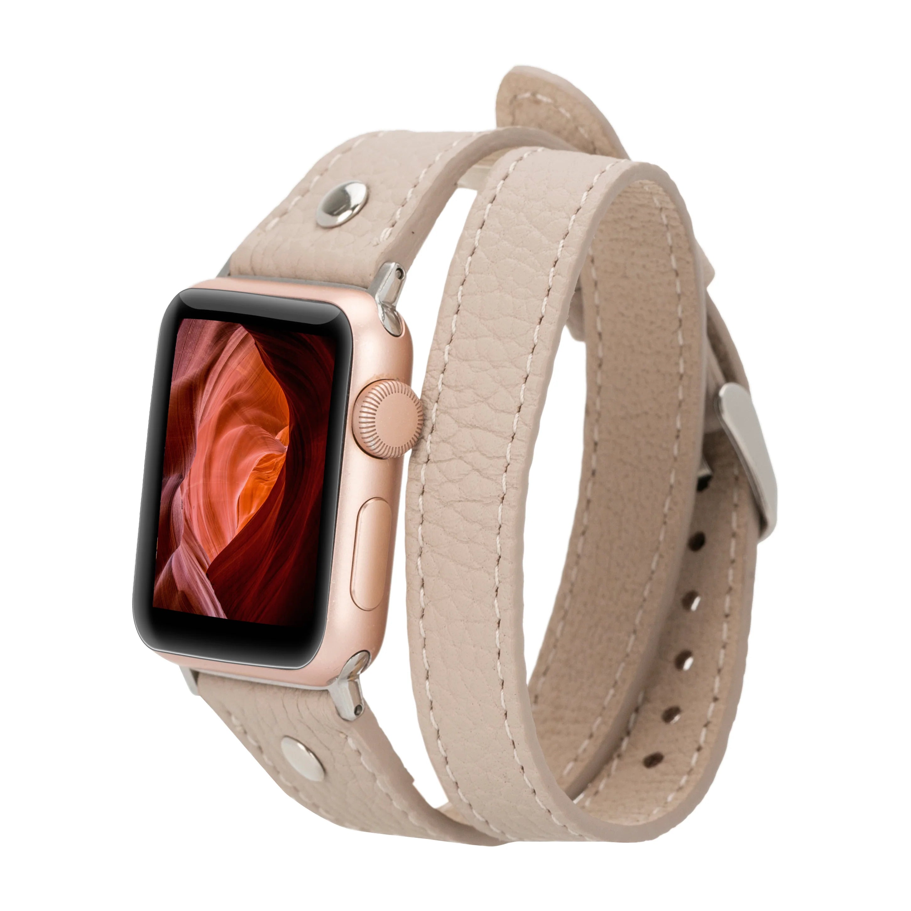 Double Tour Slim Hector Silver Trok Style Leather Apple Watch Bands