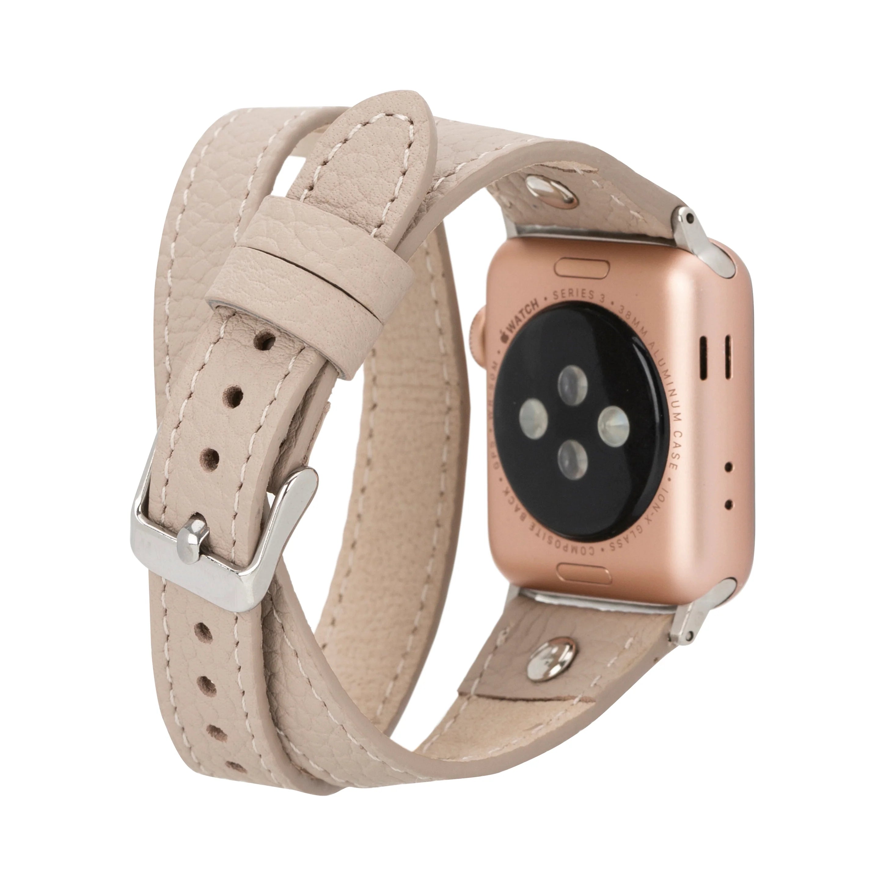 Double Tour Slim Hector Silver Trok Style Leather Apple Watch Bands