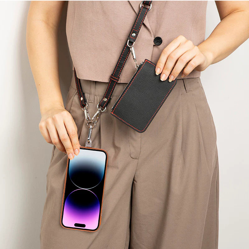FlexGo Leather Phone Strap & Wallet Set – Clip-On Flex