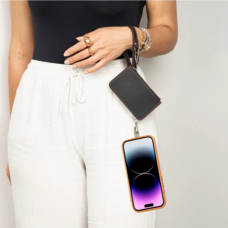 FlexGo Leather Phone Strap & Wallet Set – Clip-On Flex