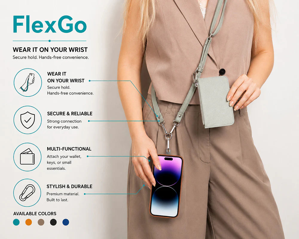 FlexGo Leather Phone Strap & Wallet Set – Clip-On Flex