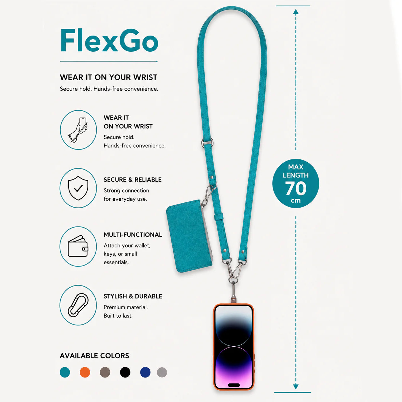 FlexGo Leather Phone Strap & Wallet Set – Clip-On Flex