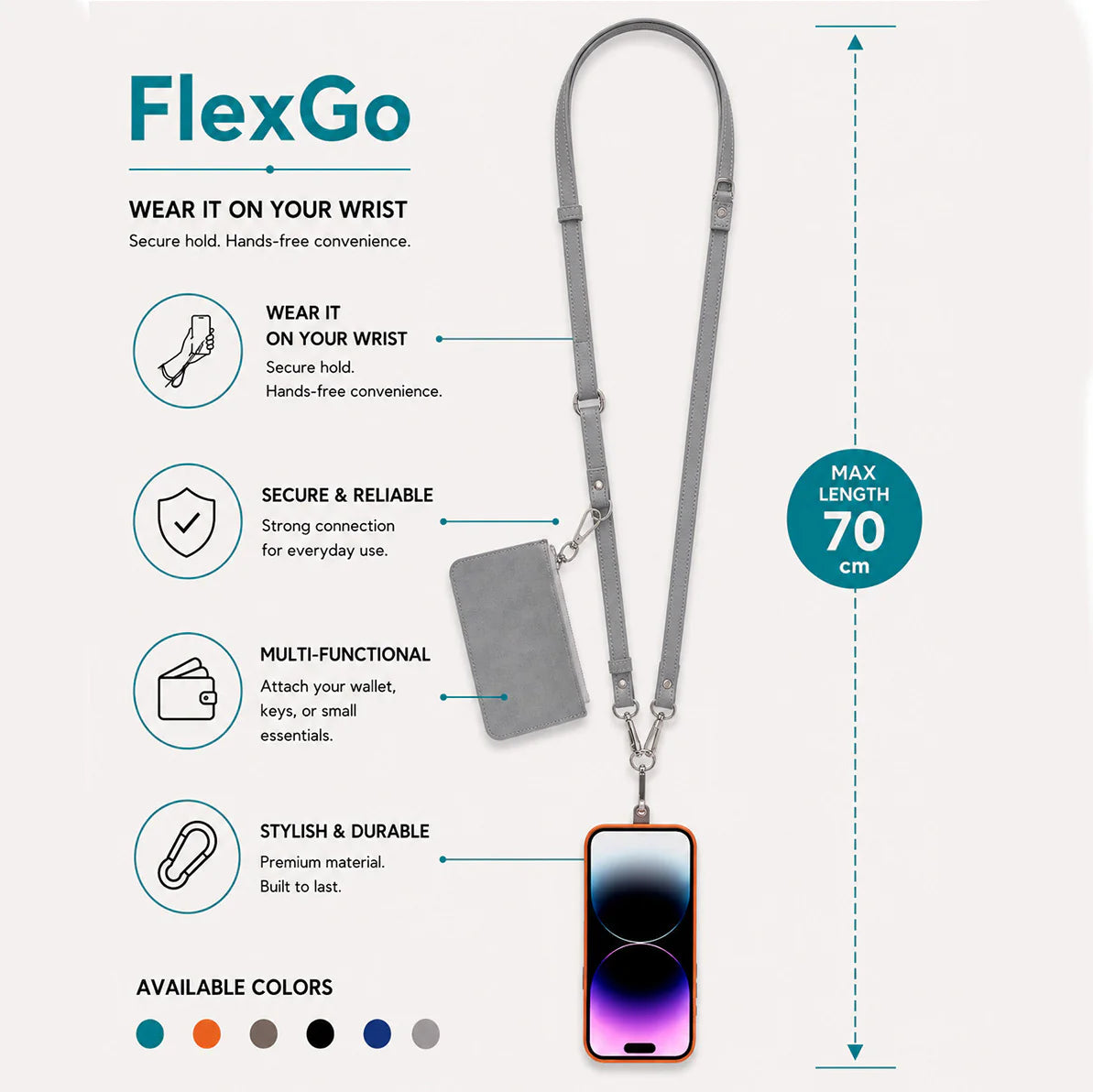 FlexGo Leather Phone Strap & Wallet Set – Clip-On Flex