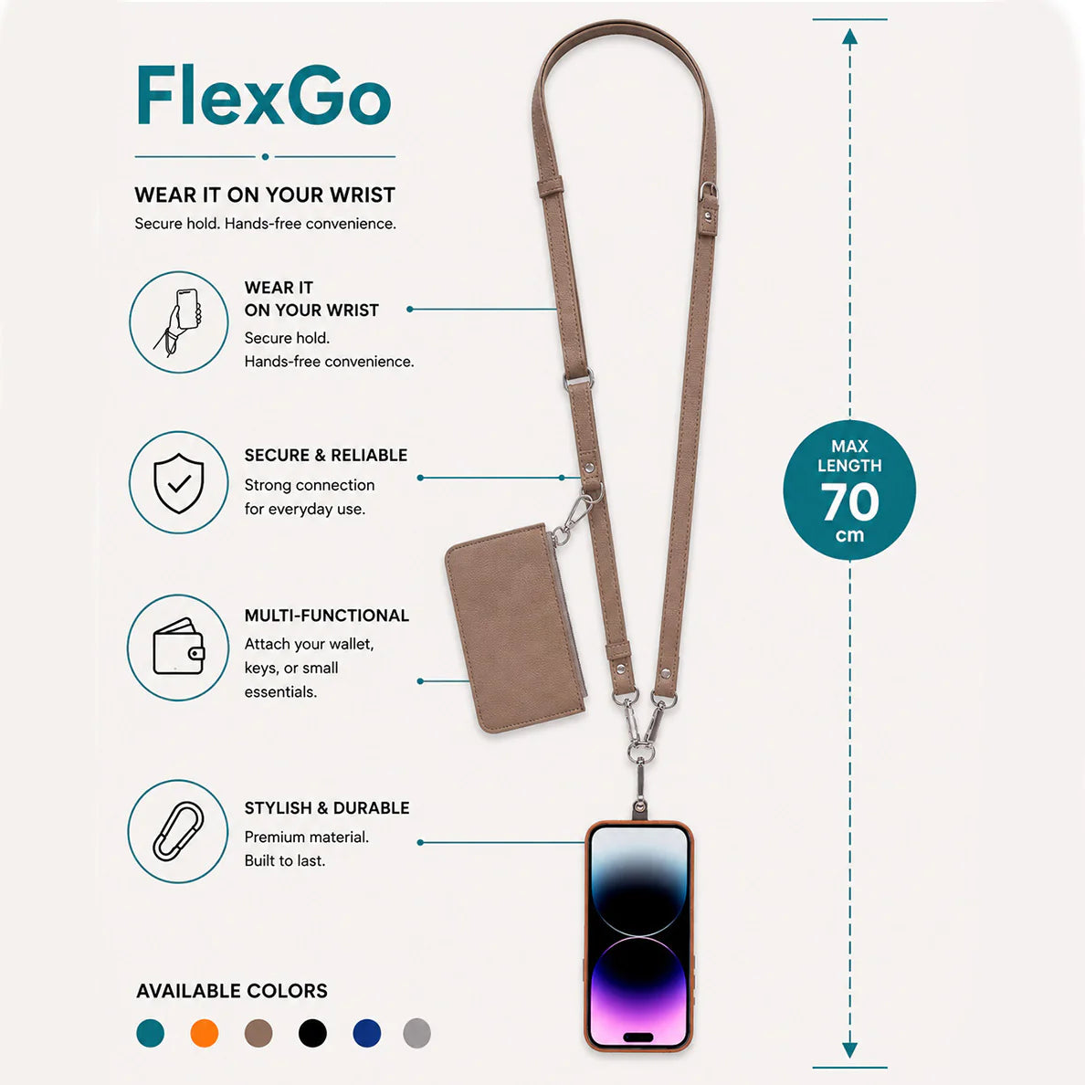 FlexGo Leather Phone Strap & Wallet Set – Clip-On Flex