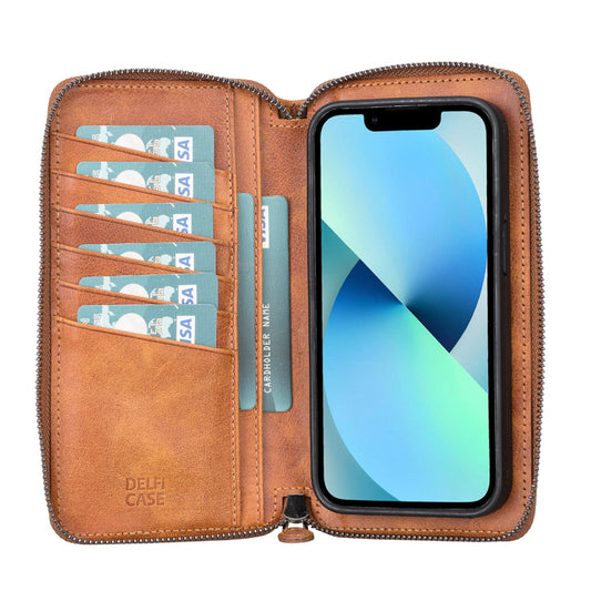 Delfi, Trina iPhone 13 Pro Leather Detachable and Zipper Wallet Case