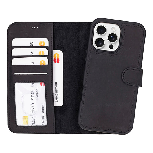 Liluri iPhone 16 Pro Detachable Leather Wallet Case
