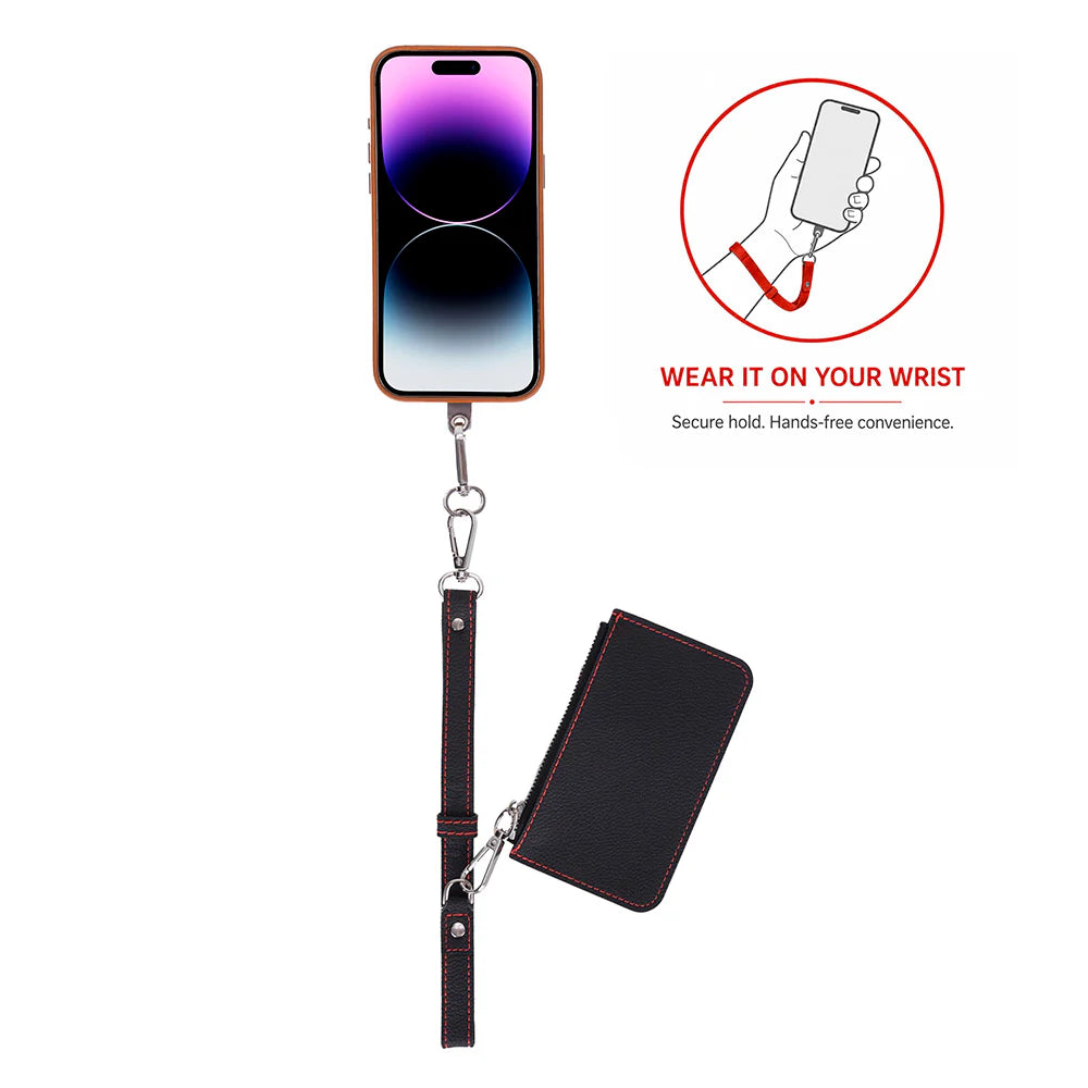FlexGo Leather Phone Strap & Wallet Set – Clip-On Flex