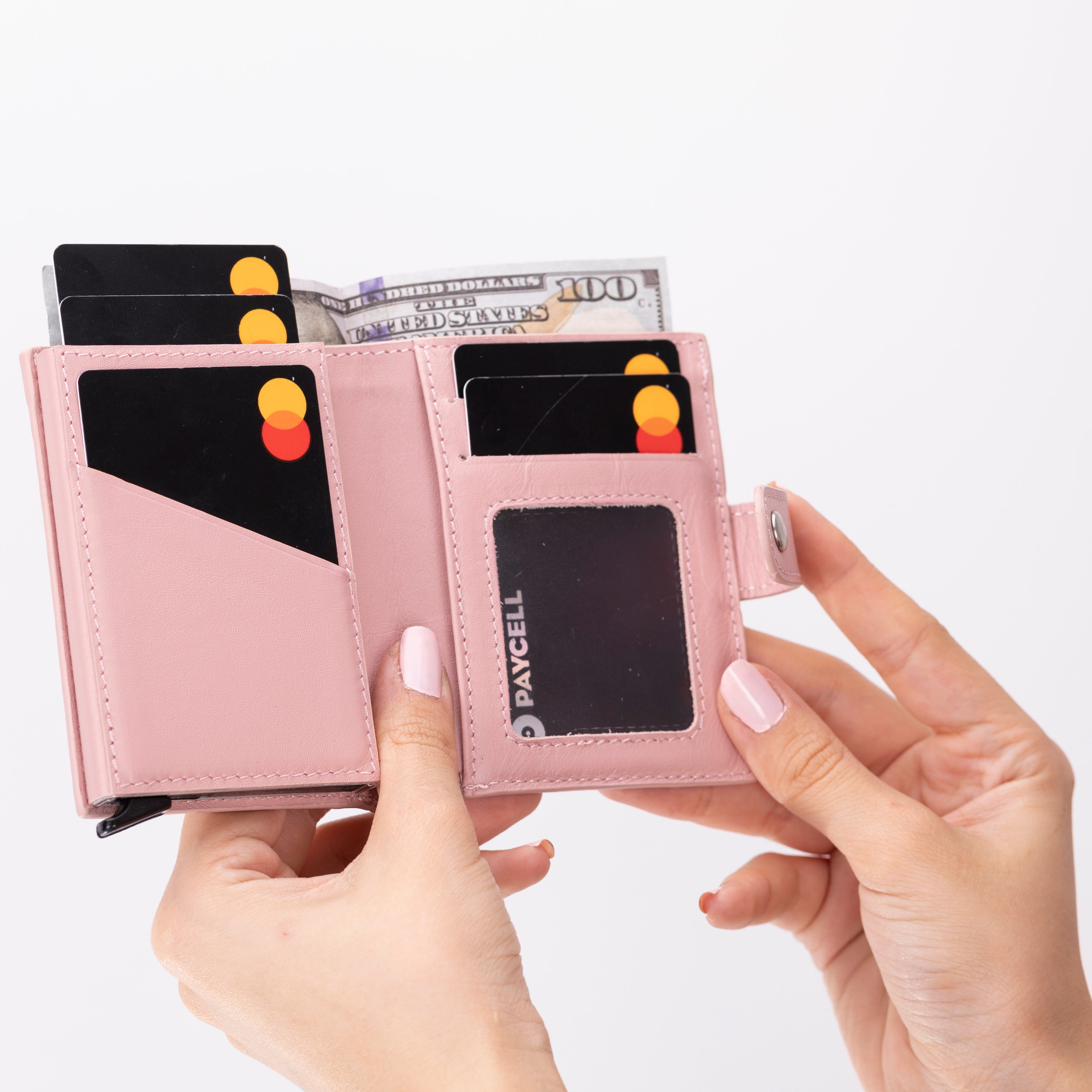 Plato Zip Mechanical Genuine Leather Card Holder