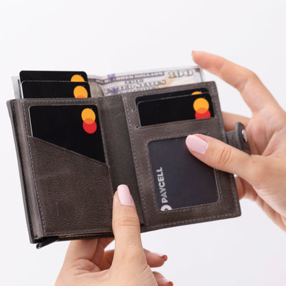Plato Zip Mechanical Genuine Leather Card Holder