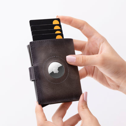 Plato Zip Mechanical Genuine Leather Card Holder
