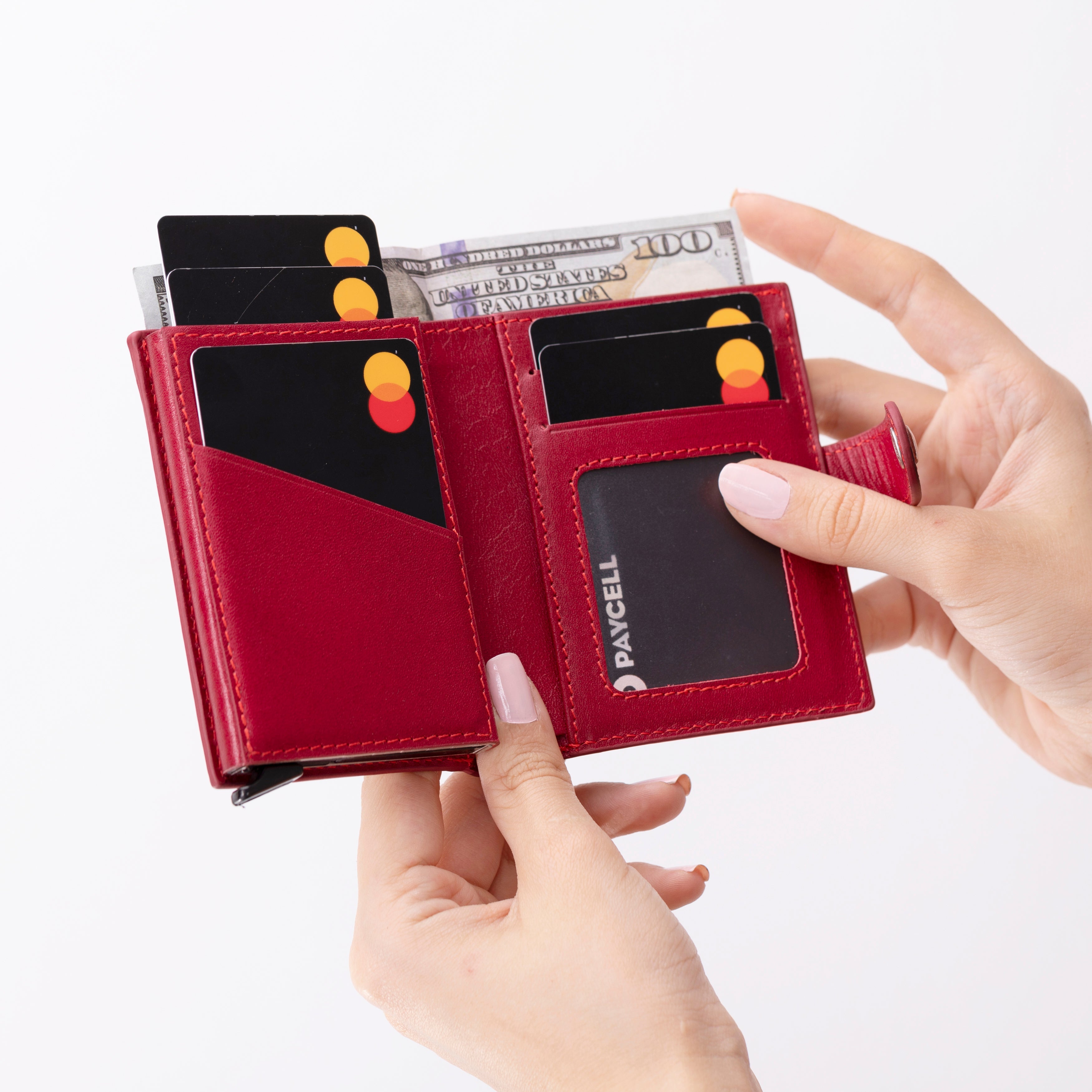 Plato Zip Mechanical Genuine Leather Card Holder
