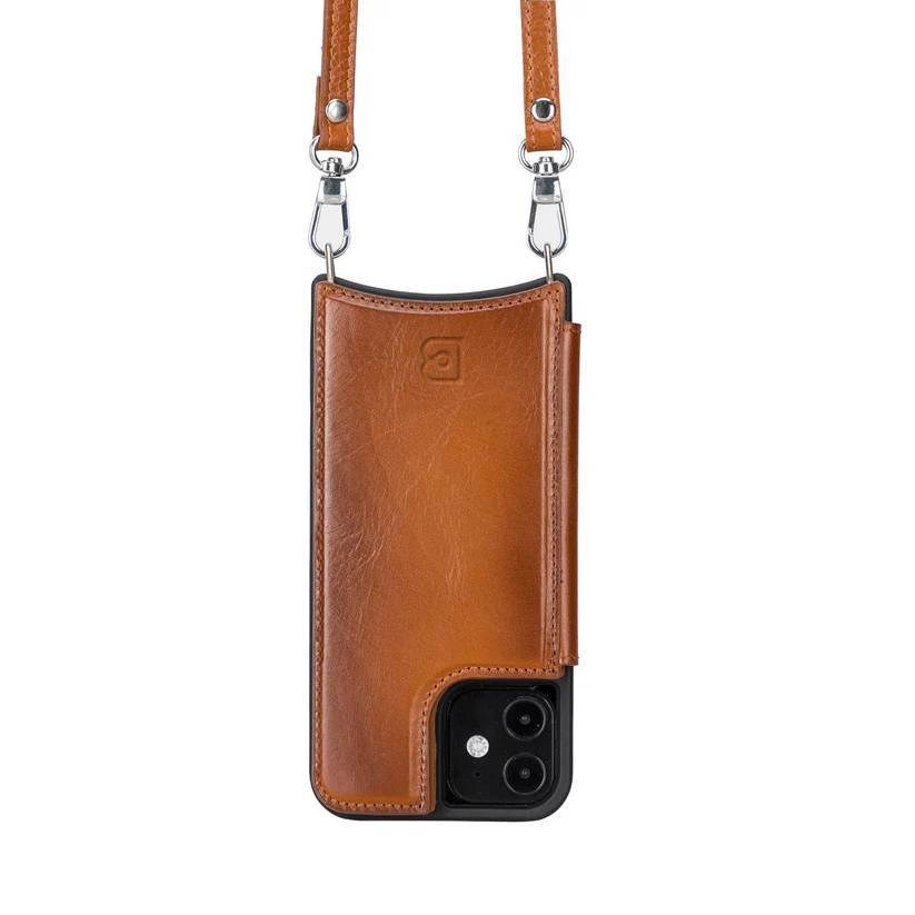 Sofia iPhone 12 Series Genuine Leather Case with Crossbody Strap