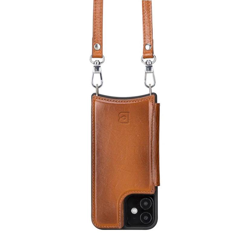 Sofia iPhone 12 Series Genuine Leather Case with Crossbody Strap
