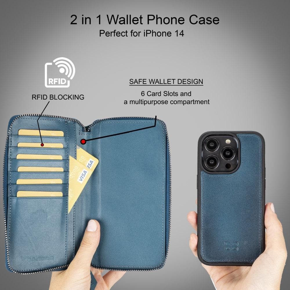 Pouch Magic Wallet iPhone 15 Series Detachable and Zipper Genuine Leather Wallet Case - PMW