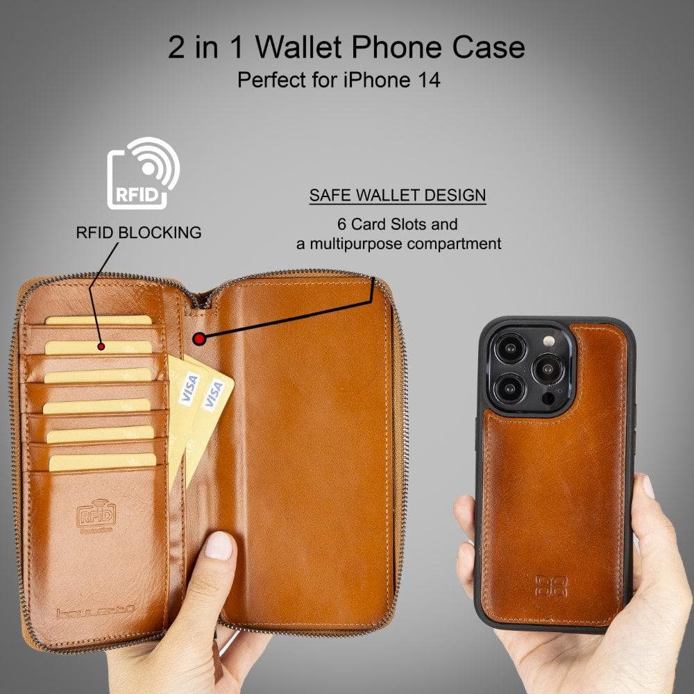 Pouch Magic Wallet iPhone 15 Series Detachable and Zipper Genuine Leather Wallet Case - PMW