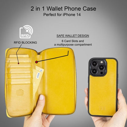 Pouch Magic Wallet iPhone 15 Series Detachable and Zipper Genuine Leather Wallet Case - PMW