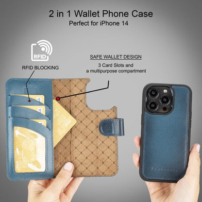 Magic iPhone 14 Series Detachable Colorful Genuine Leather Wallet Case - MW