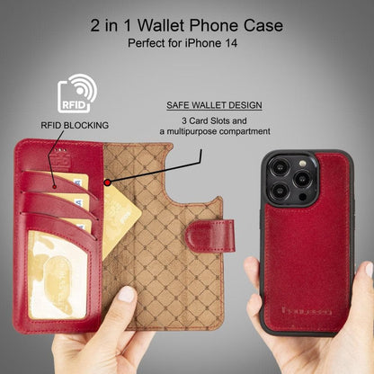 Magic iPhone 14 Series Detachable Colorful Genuine Leather Wallet Case - MW