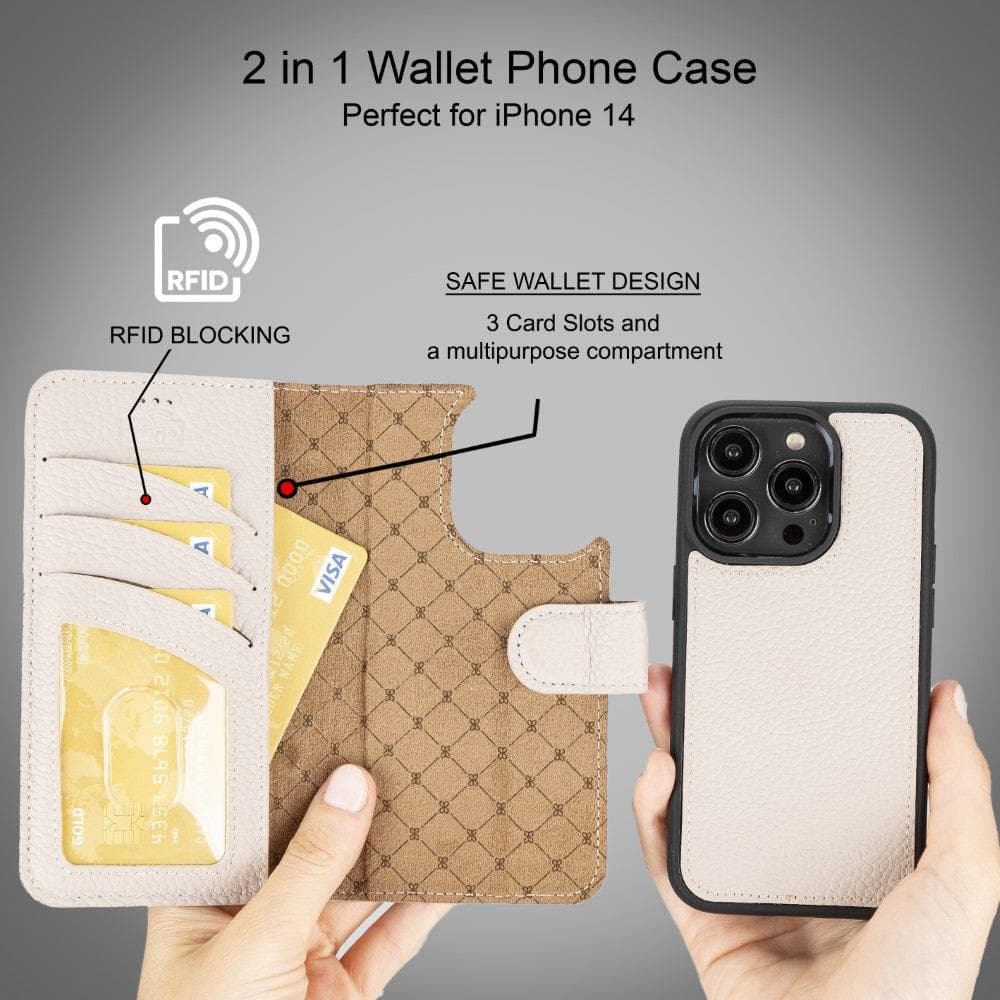 Magic iPhone 14 Series Detachable Colorful Genuine Leather Wallet Case - MW