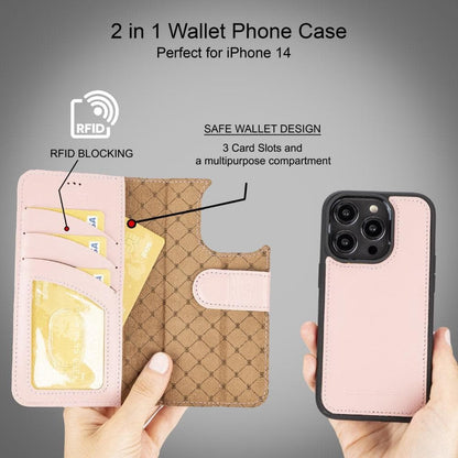 Magic iPhone 14 Series Detachable Colorful Genuine Leather Wallet Case - MW