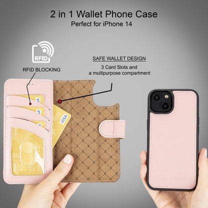 Magic iPhone 14 Series Detachable Colorful Genuine Leather Wallet Case - MW