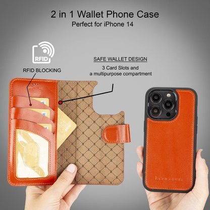 Magic iPhone 14 Series Detachable Colorful Genuine Leather Wallet Case - MW