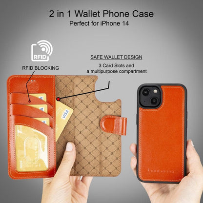 Magic iPhone 14 Series Detachable Colorful Genuine Leather Wallet Case - MW