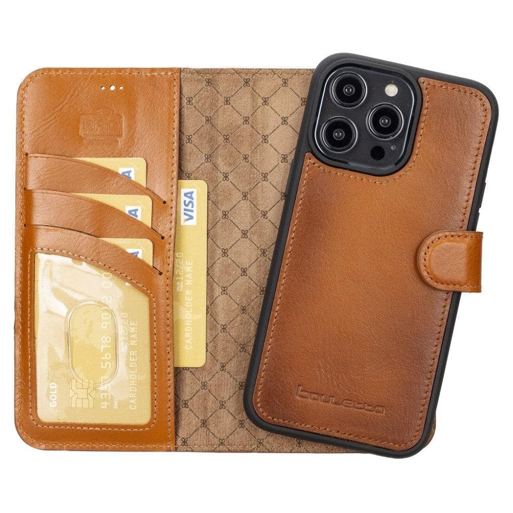 Magic iPhone 14 Series Detachable Darker Color Genuine Leather Wallet Case -