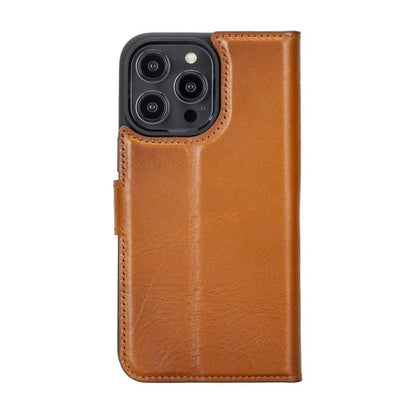 Magic iPhone 14 Series Detachable Darker Color Genuine Leather Wallet Case -