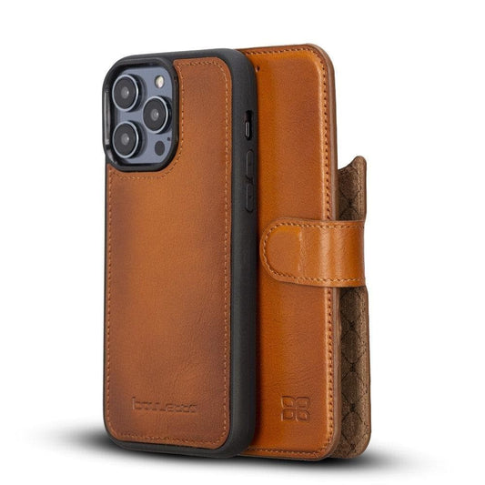 Magic iPhone 14 Series Detachable Darker Color Genuine Leather Wallet Case -