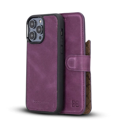 Magic iPhone 14 Series Detachable Darker Color Genuine Leather Wallet Case -