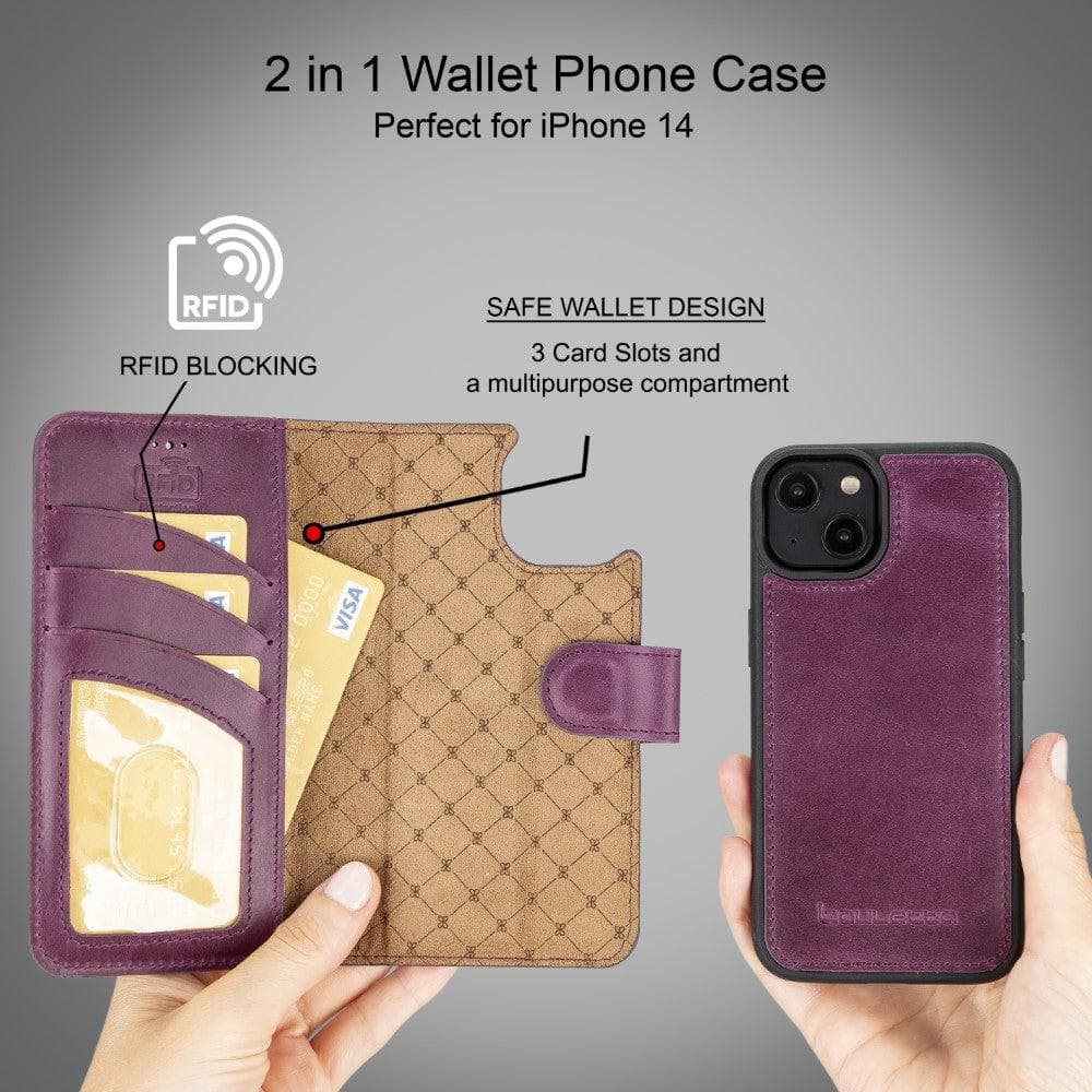 Magic iPhone 14 Series Detachable Darker Color Genuine Leather Wallet Case -