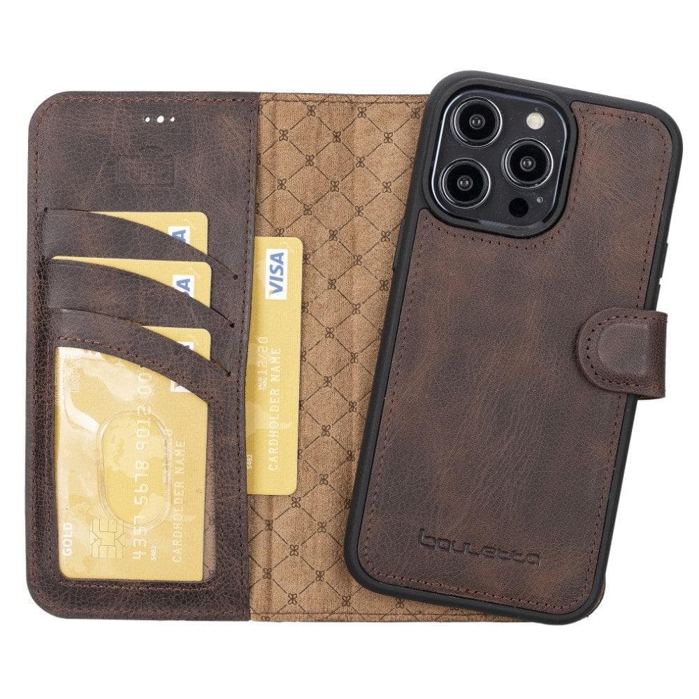 Magic iPhone 14 Series Detachable Darker Color Genuine Leather Wallet Case -