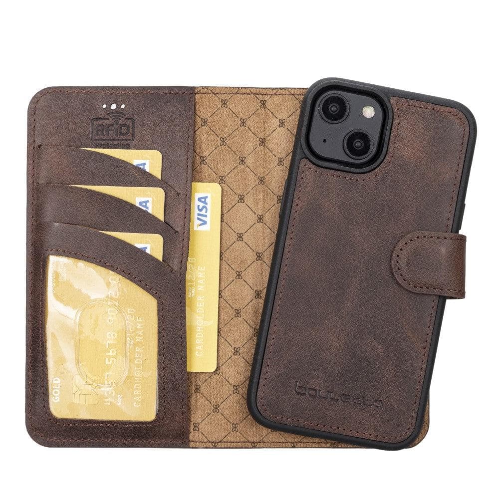 Magic iPhone 14 Series Detachable Darker Color Genuine Leather Wallet Case -