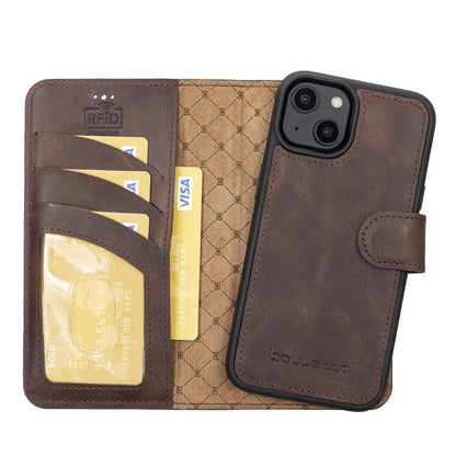 Magic iPhone 14 Series Detachable Darker Color Genuine Leather Wallet Case -