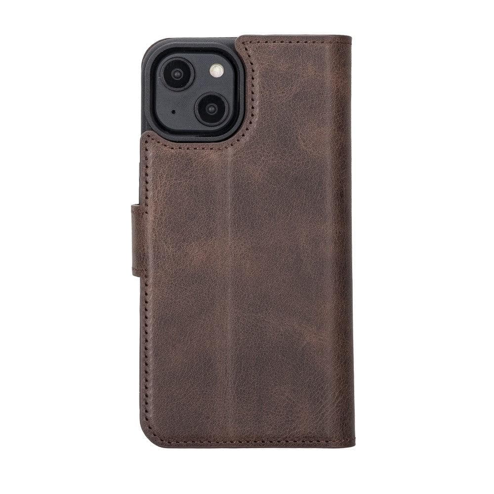 Magic iPhone 14 Series Detachable Darker Color Genuine Leather Wallet Case -