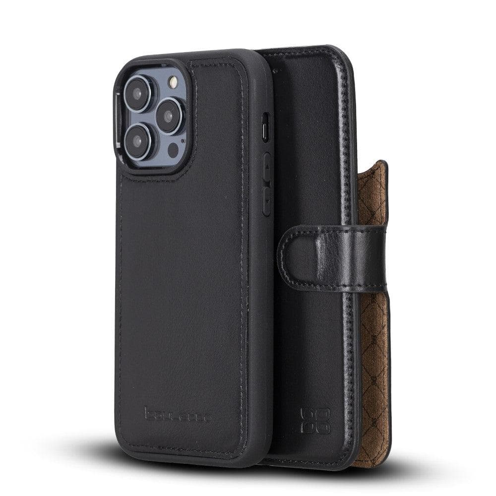 Magic iPhone 14 Series Detachable Darker Color Genuine Leather Wallet Case -