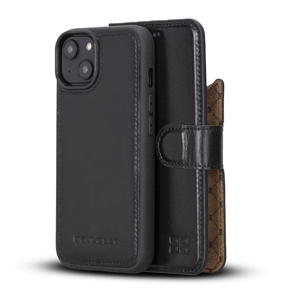 Magic iPhone 14 Series Detachable Darker Color Genuine Leather Wallet Case -